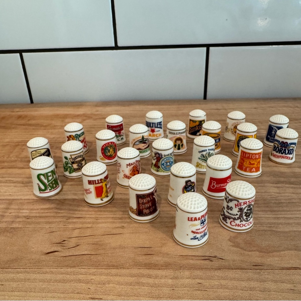 Vintage Franklin Mint Porcelain Advertising Thimbles – Set of 25 – 1980s – EUC